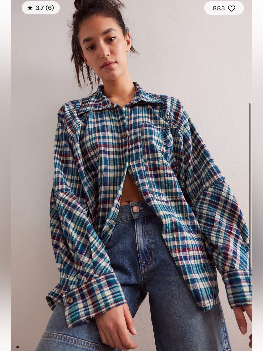 We The Free /Free People Indigo Skies Plaid Button Up Shirt